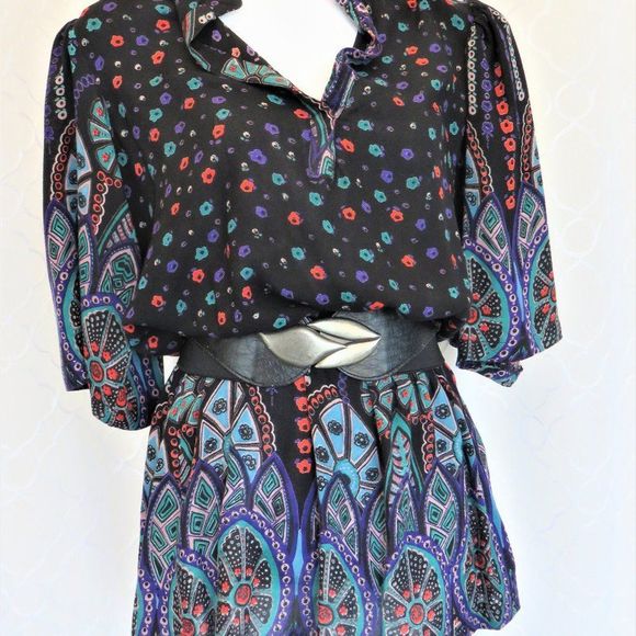 Multi Color Tunic Black Tunic Blouse with Colorful Print - Picture 10 of 11